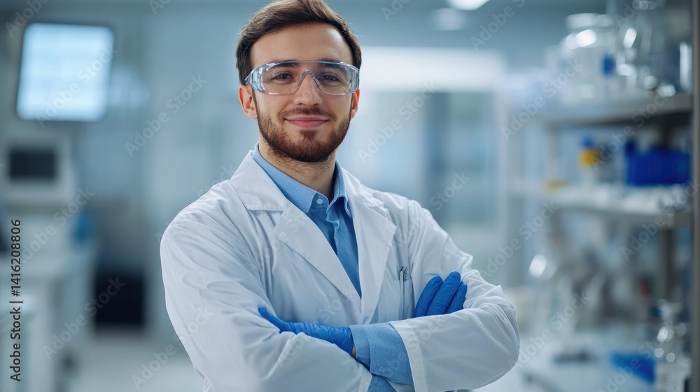 Poster confident scientist in a lab setting