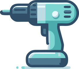 Teal and Navy Cordless Drill Icon: Flat Vector Illustration