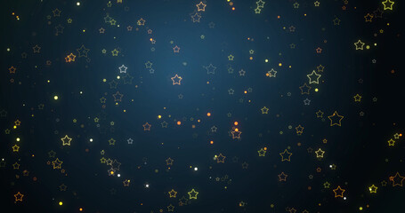 Particles shining stars shimmering magical festive celebration happy joyful bg. Lights glowing, stunning elegant advertisement glamorous award show loop. Children birthday anniversary love theme.