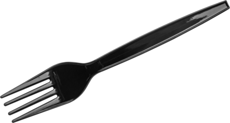 Black plastic fork isolated on white background