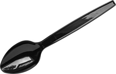 Black plastic spoon isolated on white background