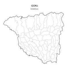 Vector Map of Gorj County (Județul Gorj) with all Administrative Territorial Units (UAT) including Municipalities (Municipii), Towns (Orașe) and Communes (Comune) - Romania 2025