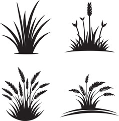 set of grass clump icon silhouette design vector art illustration