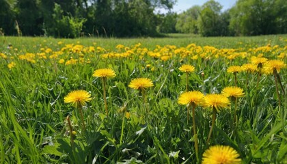 Obraz premium Close up of dandelion meadow 1