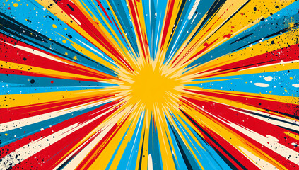 Fototapeta premium Vibrant explosion of color! This dynamic radial burst of red, yellow, and blue creates an energetic and exciting visual.