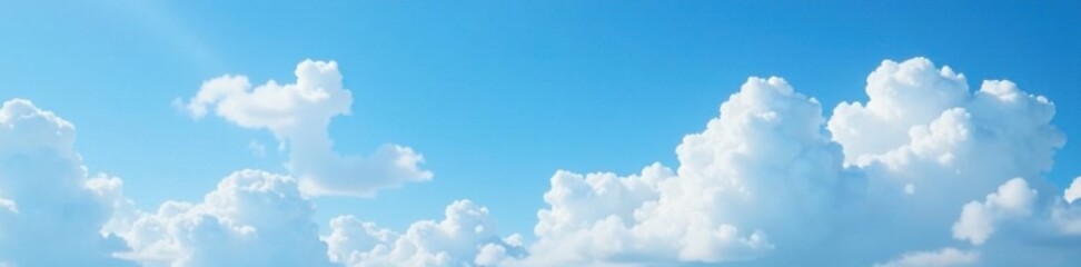 Gentle white cloud drifts lazily on a brilliant blue sky with puffy layers , blue, airy, weather