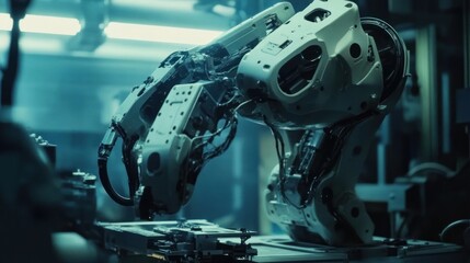 Fototapeta premium Industrial robotic arm in factory