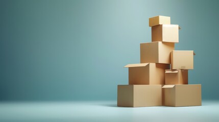 Obraz premium A minimalist composition of several cardboard boxes stacked on top of each other, forming a simple yet impactful visual representation of moving house.