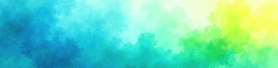 Gradient blue watercolor background with splashes of green and yellow, background, floral, gradient