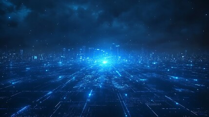 Fototapeta premium Futuristic Cityscape with Glowing Blue Lights