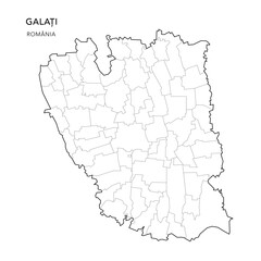 Vector Map of Galați County (Județul Galați) with all Administrative Territorial Units (UAT) including Municipalities (Municipii), Towns (Orașe) and Communes (Comune) - Romania 2025