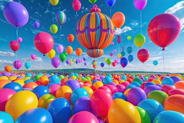 Bright Surreal Landscape with Colorful Balloons Celebrating LGBTQ Joy and Diversity