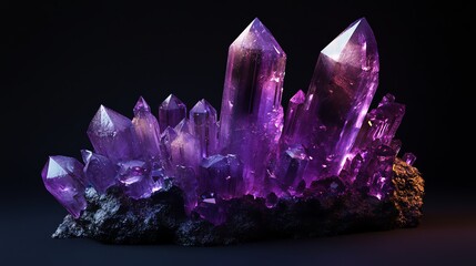 Fototapeta premium Purple Crystal Cluster on Rock Formation Mineral Specimen Close-up
