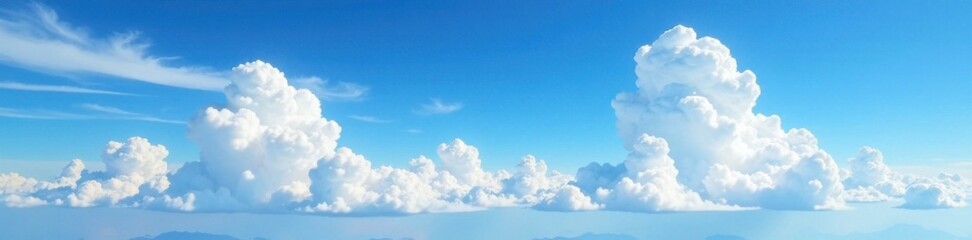 Fototapeta premium High altitude cloud formations against a brilliant blue sky with wispy cirrus clouds and scattered stratocumulus clouds, nature, weather, aerial view