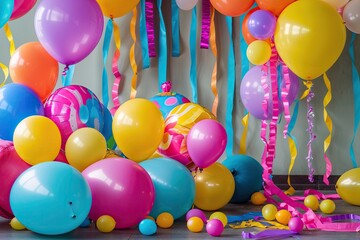 Colorful Balloons and Lively Streamers for a Joyful Celebration Atmosphere