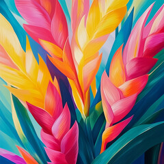 Heliconia stems tropical and bold, glowing in exotic vibrant hues, creating a striking and vivid focal point in gardens