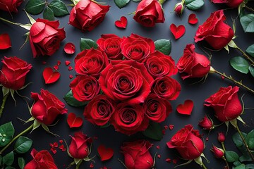 Striking Red Rose Flatlay for Celebrating Love and Romance