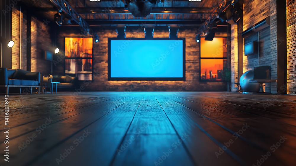 Poster broadcast virtual studio environment suitable for green screen compositing and live recording