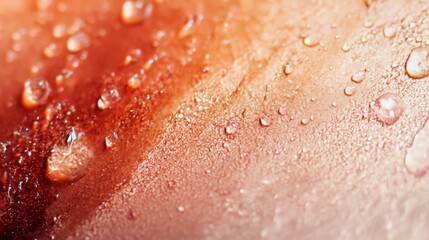 Fototapeta premium Close-up of Fresh Peach Skin with Water Droplets After Rain