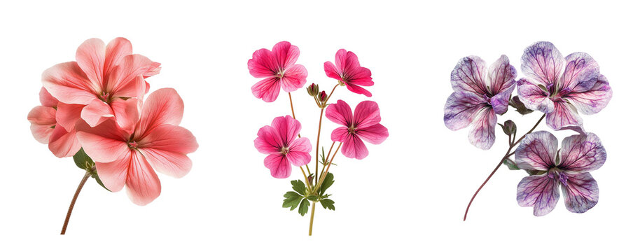 Geranium  flower clusters,  isolated on white background