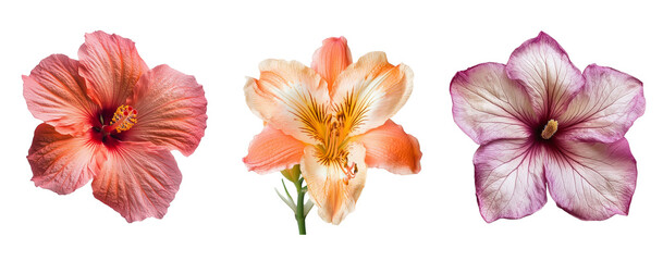 Guara flowers collection, close up, isolated on white background