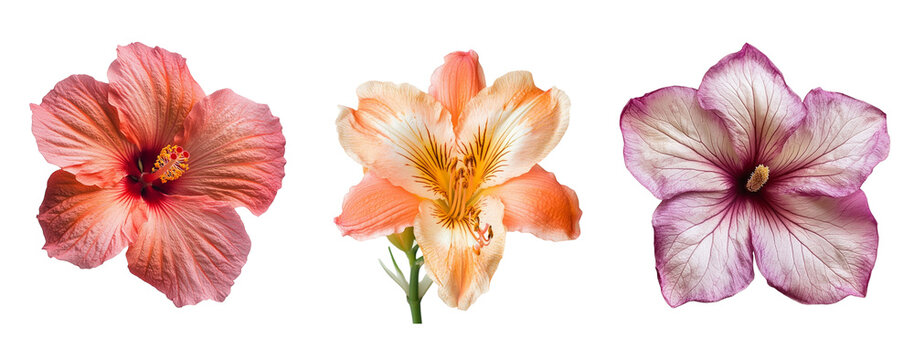 Guara flowers collection, close up, isolated on white background