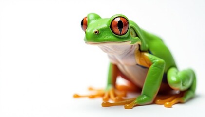 Fototapeta premium Green tree frog, vibrant skin, white background, studio shot, white background, image