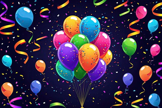 Colorful Balloon Vector Art with Confetti and Bright Streamers for Festive Event Background