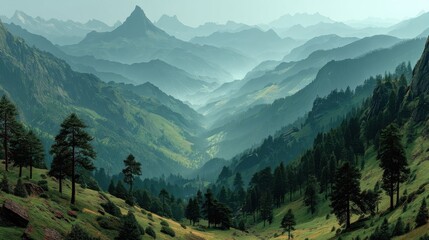 Fototapeta premium a green mountain range with trees and hills,stock photo