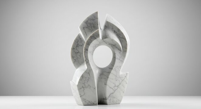 白い大理石彫刻 滑らかで力強い造形 光と影が織りなす抽象美. AI Generated