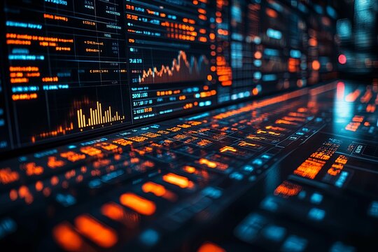 Data visualization showing complex financial information on multiple screens