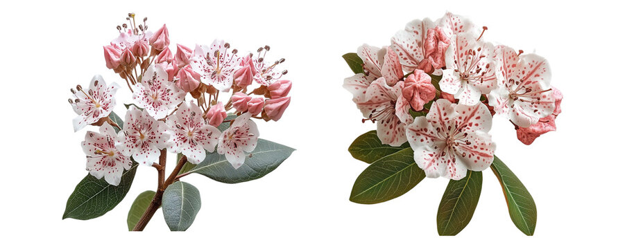 Mountain laurel flowers, close up, isolated in white background