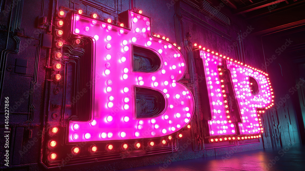 Poster digital cryptocurrency ecosystem represented by a glowing bitcoin symbol on a high-tech circuit boar