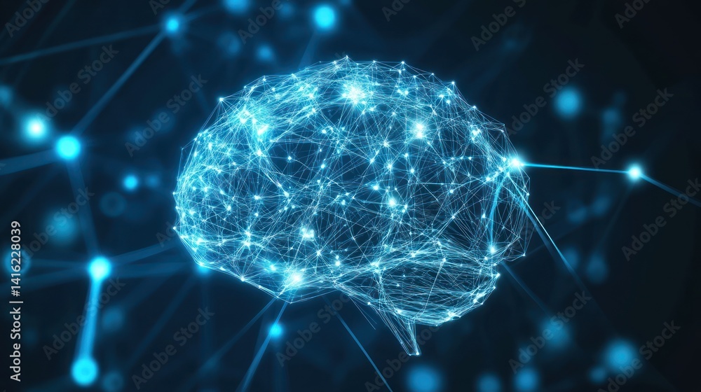 Poster digital brain network. complex neural connections