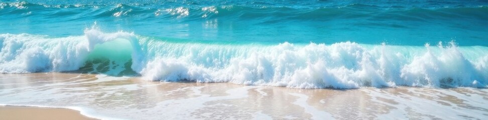 Obraz premium Ocean waves crashing on the shore with foam and blue turquoise water texture , blue, surf
