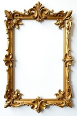 Ornate gold scroll frame with intricate patterns on white background, design, frame