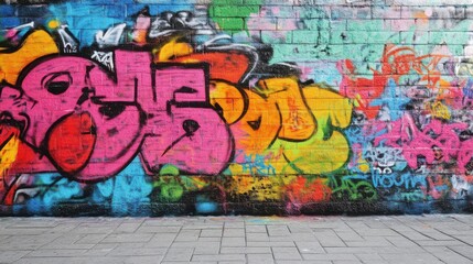 Obraz premium Graffiti mural on brick wall showcasing colorful street art