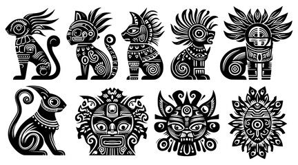 mayan cat ornament vector art, Detailed and aesthetic Mayan style cat ornament vector art. Perfect for historical, creative designs or unique decorations that blend ancient and modern cultures.