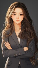 Professional woman with long hair in business attire posing confidently