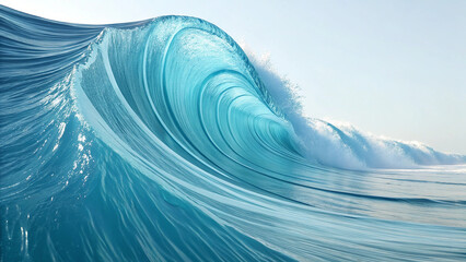 Crystalline Waves of Power: A Magnificent Ocean Wave Curls in Translucent Blue, Capturing the Drama of Nature's Energy, Motion, and Light Against a Stunning Backdrop of Endless Possibility