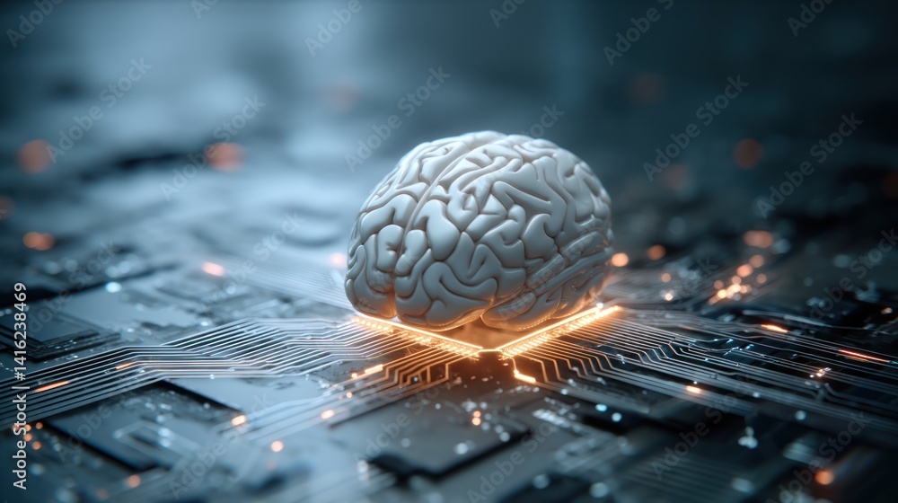 Aufkleber a creative representation of a brain on a circuit board, symbolizing the fusion of artificial intell