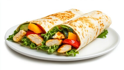 Two delicious chicken wraps filled with colorful vegetables.  A perfect lunch or quick meal