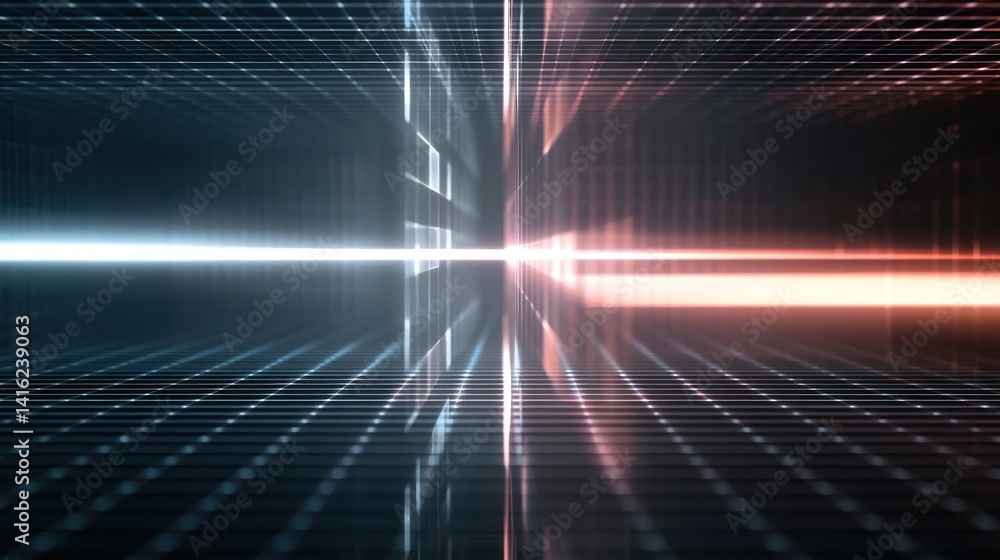 Poster a dynamic abstract representation of technology with light beams in a futuristic grid pattern, showc