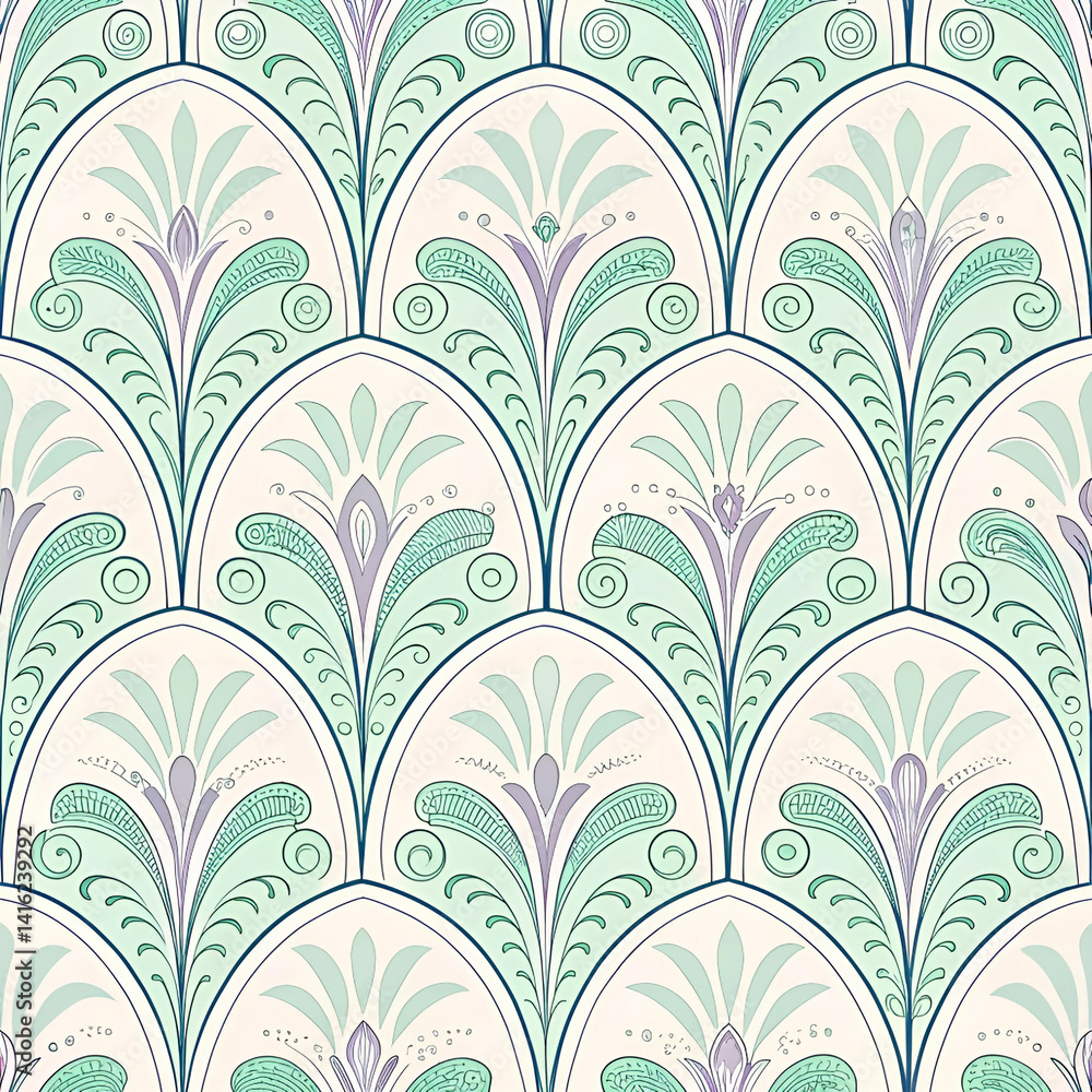Poster art nouveau frame loop pattern seamless vector, featuring elegant flowing lines and floral motifs, p