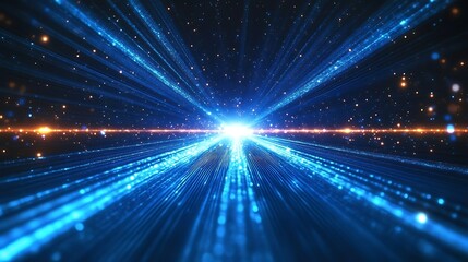 Naklejka premium Futuristic Blue Light Trails on Digital Highway