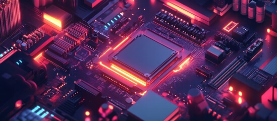 Obraz premium Detailed view showcasing a futuristic computer circuit board up close