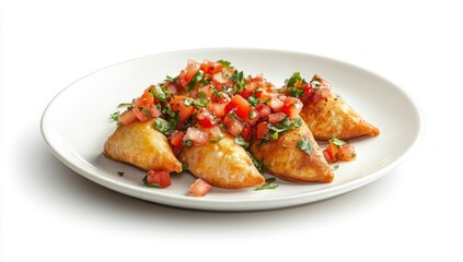 Naklejka premium Crispy pastries topped with vibrant tomato salsa