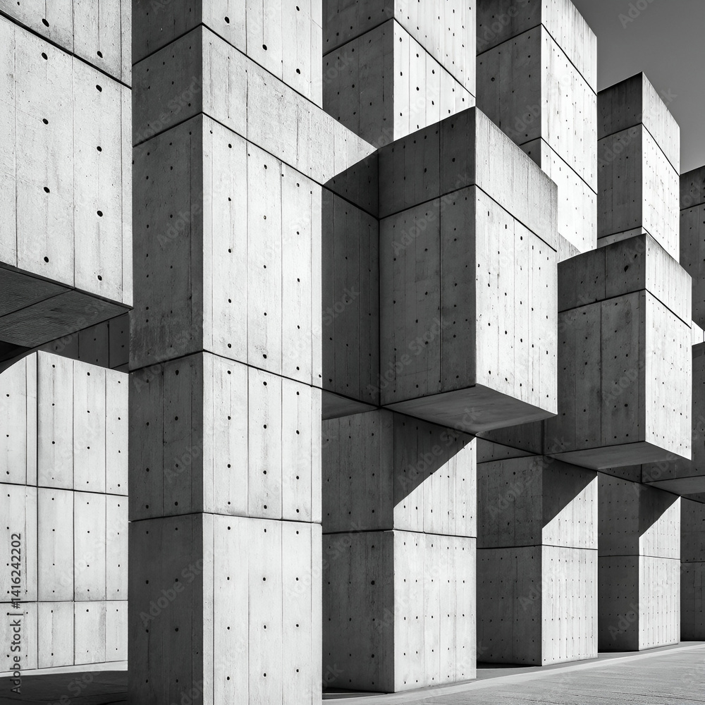 Poster brutalist concrete block pattern seamless vector, featuring bold, angular shapes and raw textures, i