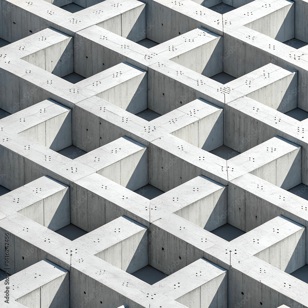 Poster brutalist concrete block pattern seamless vector, featuring bold, angular shapes and raw textures, i