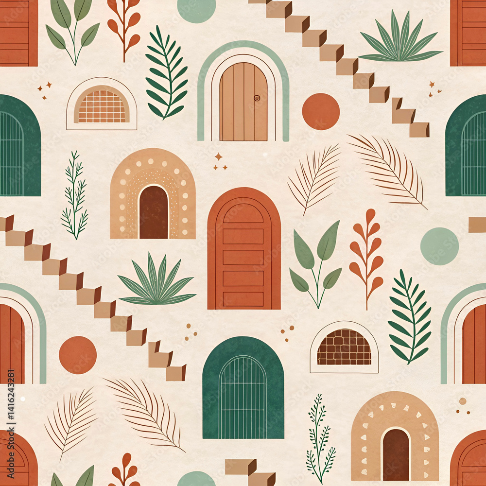 Aufkleber contemporary arch block pattern seamless vector, featuring modern curved shapes and structured geome